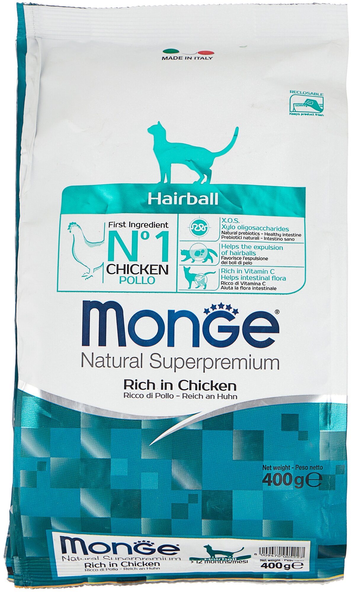 Сухой корм Monge Cat Daily Line Hairball для взрослых кошек, для выведения шерсти, из курицы 400 г