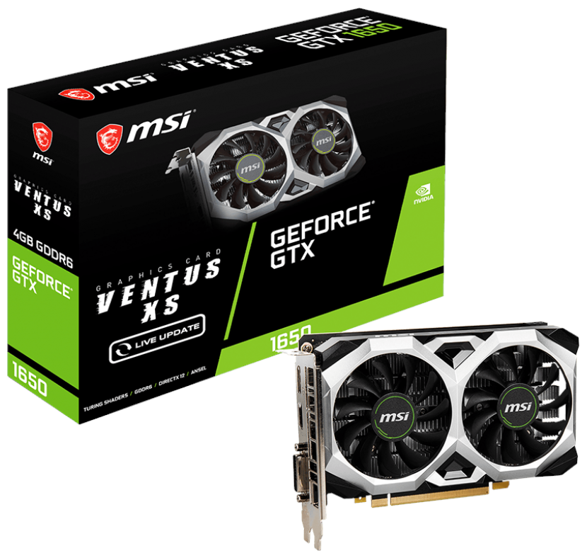 Видеокарта MSI GeForce GTX 1650 1590MHz PCI-E 3.0 4096MB 12000MHz 128 bit DVI DisplayPort HDMI HDCP D6 VENTUS XS V1