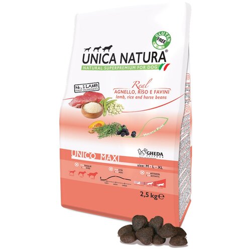 Сухой корм для собак Unica Natura ягненок, с рисом, с бобовыми 2.5 кг (для крупных пород)