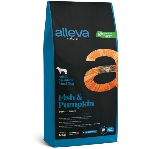 Alleva Natural Adult Medium Maxi Fish Pumpkin / Сухой корм Аллева для собак Средних и Крупных пород Рыба Тыква 12 кг