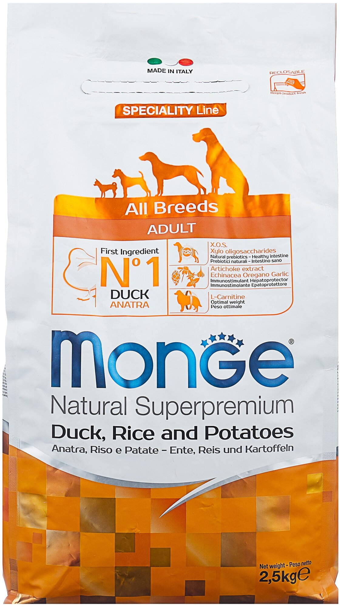 Сухой корм Monge Speciality для взрослых собак всех пород, утка/рис/картофель, 12кг - фото №5