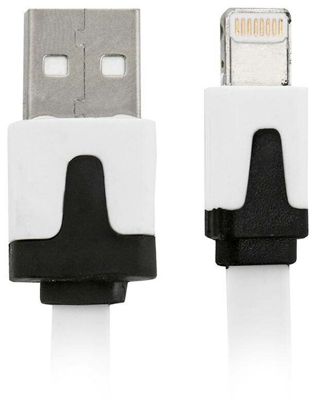 USB кабель "LP" для Apple iPhone/iPad 8 pin плоский узкий (белый/коробка)