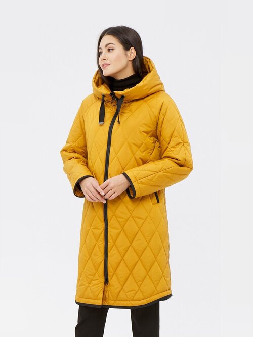 куртка  DIXI COAT, демисезон/зима, удлиненная, силуэт прямой, капюшон, карманы, размер 34, желтый