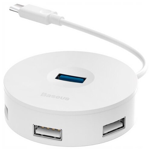 USB-концентратор Baseus round box Type-C HUB (CAHUB-G), разъемов: 4, 25 см, белый usb концентратор baseus multi functional hub type c 3xusb hdmi cahub bz0g разъемов 4 dark grey