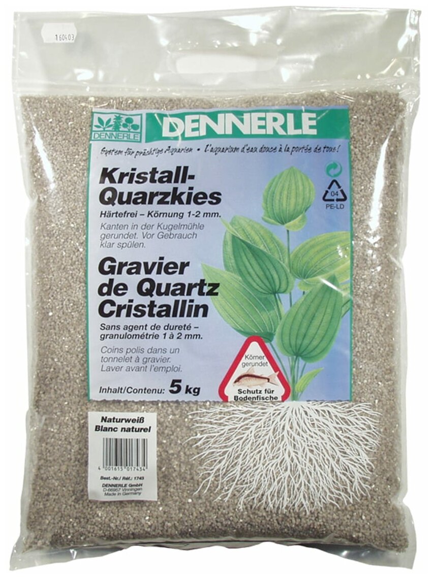 Грунт натуральный для аквариума DENNERLE Kristall-Quarz гравий фракции 1-2 мм, цвет природный белый, 5 кг