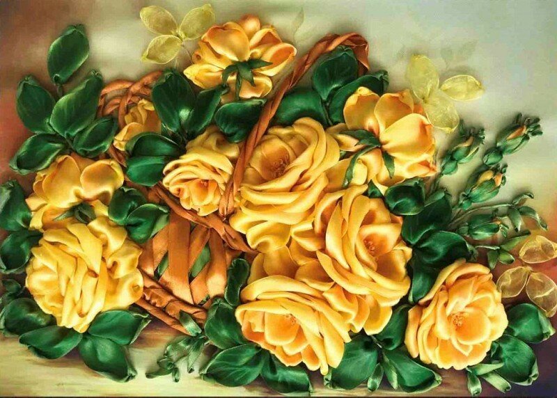 Желтые розы #КЛ(Н)-3030 Каролинка Набор для вышивания 32.5 х 25 см Вышивка лентами