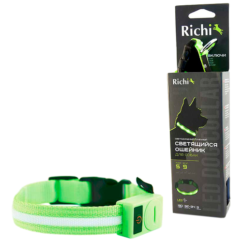 Для ежедневного использования ошейник Richi Led нейлоновый S, обхват шеи 32-34 см, зеленый, S для ежедневного использования ошейник richi led силиконовый s usb зеленый s