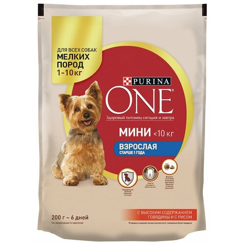 Сухой корм Purina ONE® для взрослых собак мелких и карликовых пород с высоким содержанием говядины и рисом, Пакет, 1,5 кг