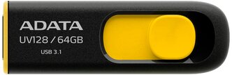 Флешка ADATA DashDrive UV128 64 GB, 1 шт., черный/желтый