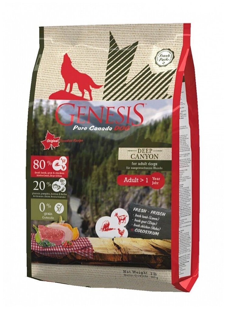 Genesis Pure Canada Deep Canyon Adult для взрослых собак всех пород с курицей, ягненком и козой - 907 г