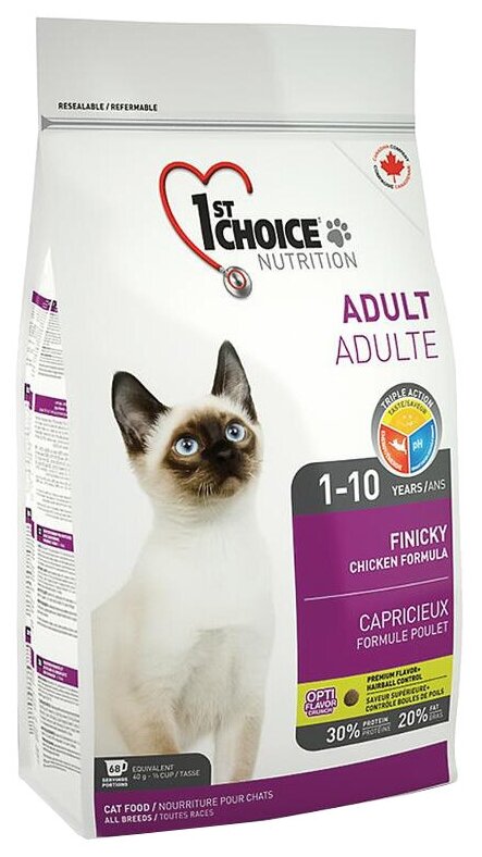 Корм 1st Choice Finicky для привередливых кошек, с цыпленком, 2.72 кг - фотография № 1