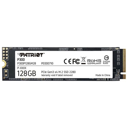 Твердотельный накопитель Patriot P300 P300P128GM28 SSD, M.2, 128Gb, PCI-Ex4, чтение: 1600 Мб/сек, запись: 600 Мб/сек, TLC 3D, NVMe, TRIM