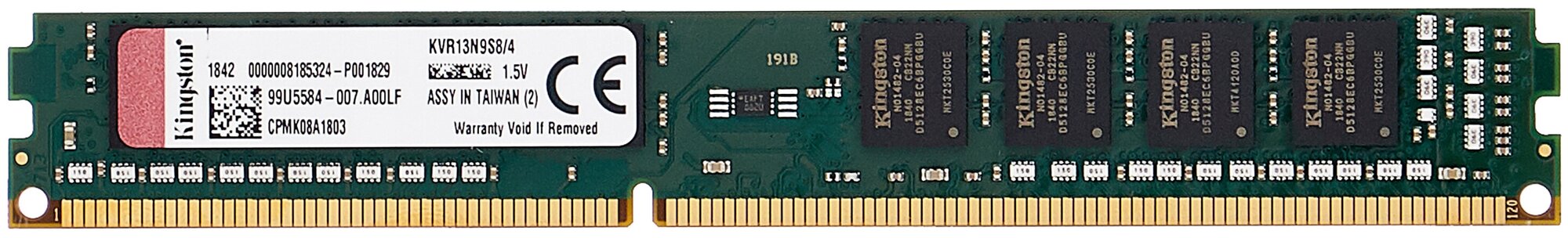 Модуль памяти Kingston DDR-III 4GB (PC3-10600) 1333MHz CL9 Single Rank KVR13N9S8/4