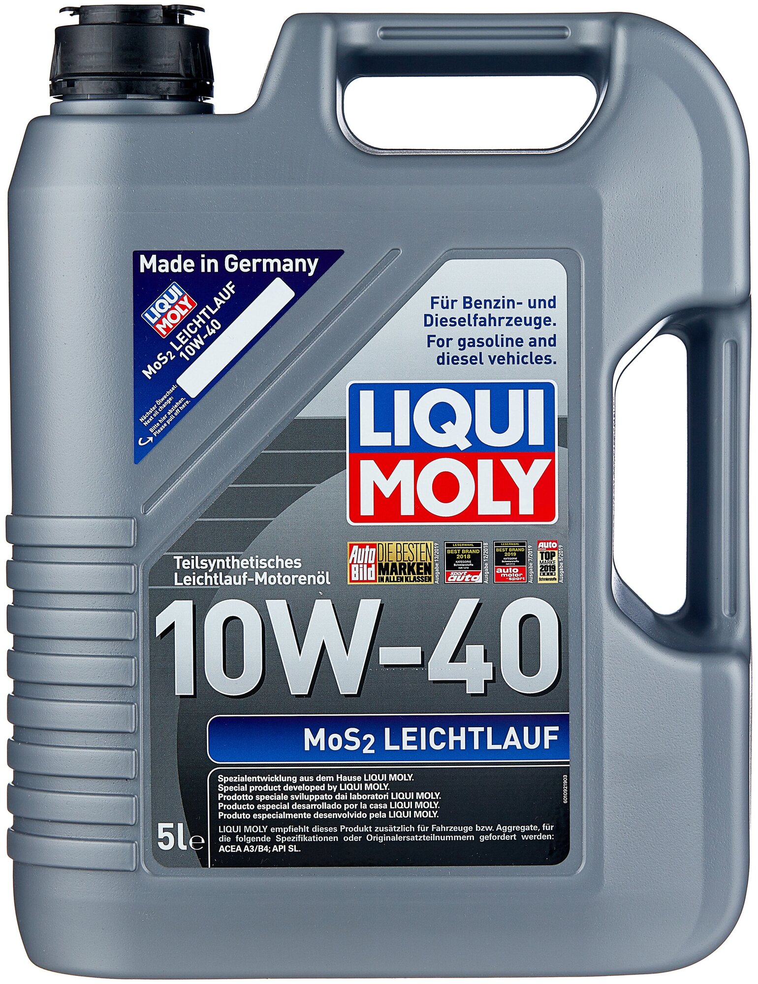 Синтетическое моторное масло LIQUI MOLY MoS2 Leichtlauf 10W-40, 5 л