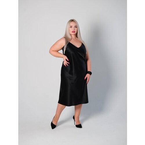 Платье-комбинация миди, размер 52-54, черный