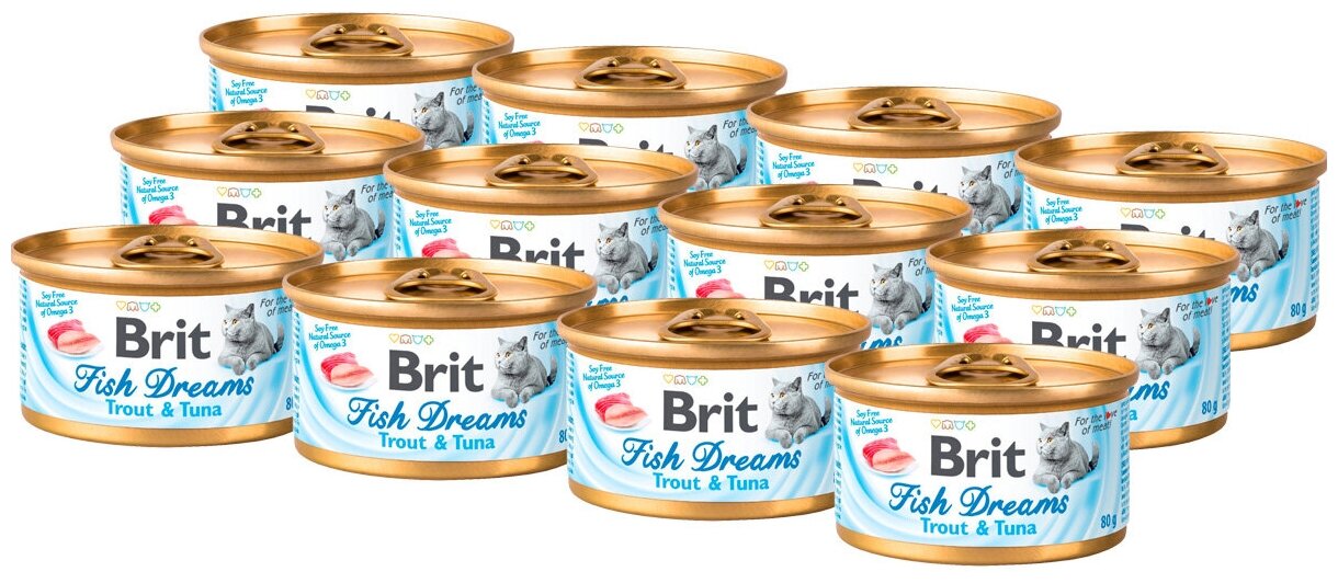 Влажный корм для кошек BRIT Fish Dreams Tuna & Salmon Лосось и тунец 12шт.*80г - фотография № 2