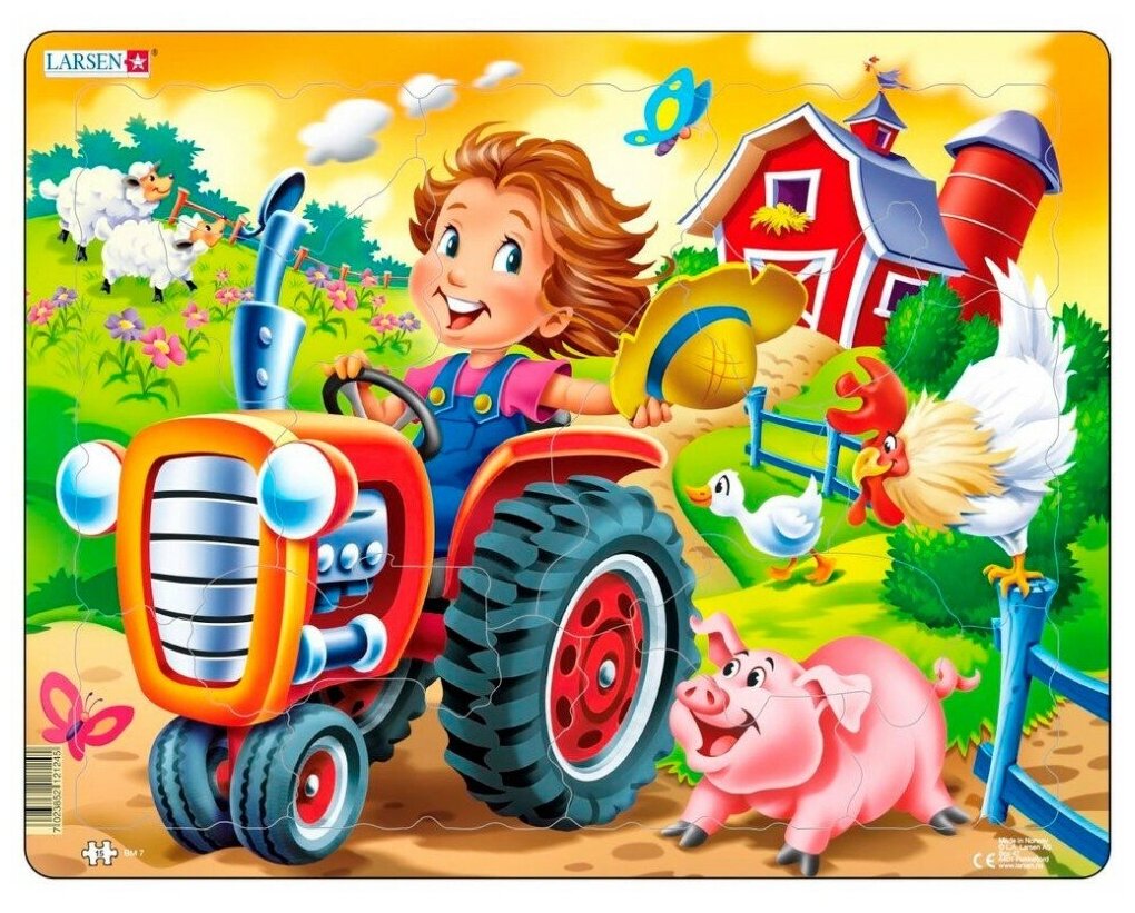 Пазл Larsen Дети на ферме. Трактор 15 деталей - фото №1