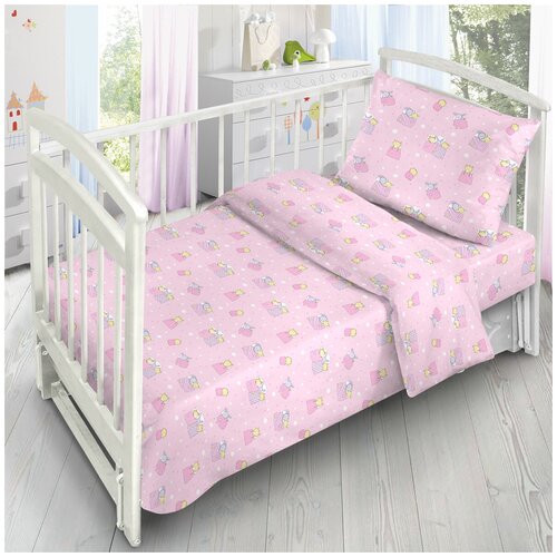 фото Комплект детского постельного белья ночь нежна "баю бай" розовый, размер: ясли, бязь (100 % хлопок)