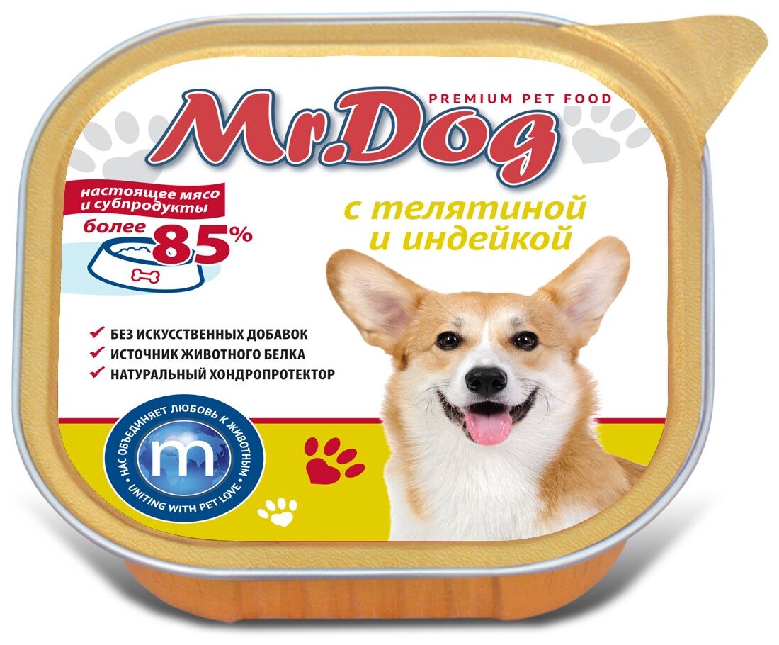 Влажный корм для собак Mr.Dog с телятиной и индейкой 0,3 кг - фото №1
