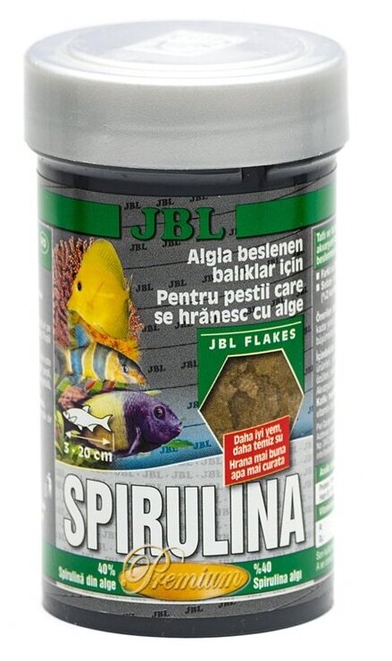 JBL Spirulina - Осн. корм премиум для растительноядн. акв. рыб, хлопья, 250 мл (40 г)