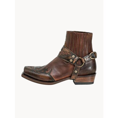 Мужские короткие ботинки с ремешком, Мужские Винтажные ковбойские сапоги, высокий каблук, заостренный носок