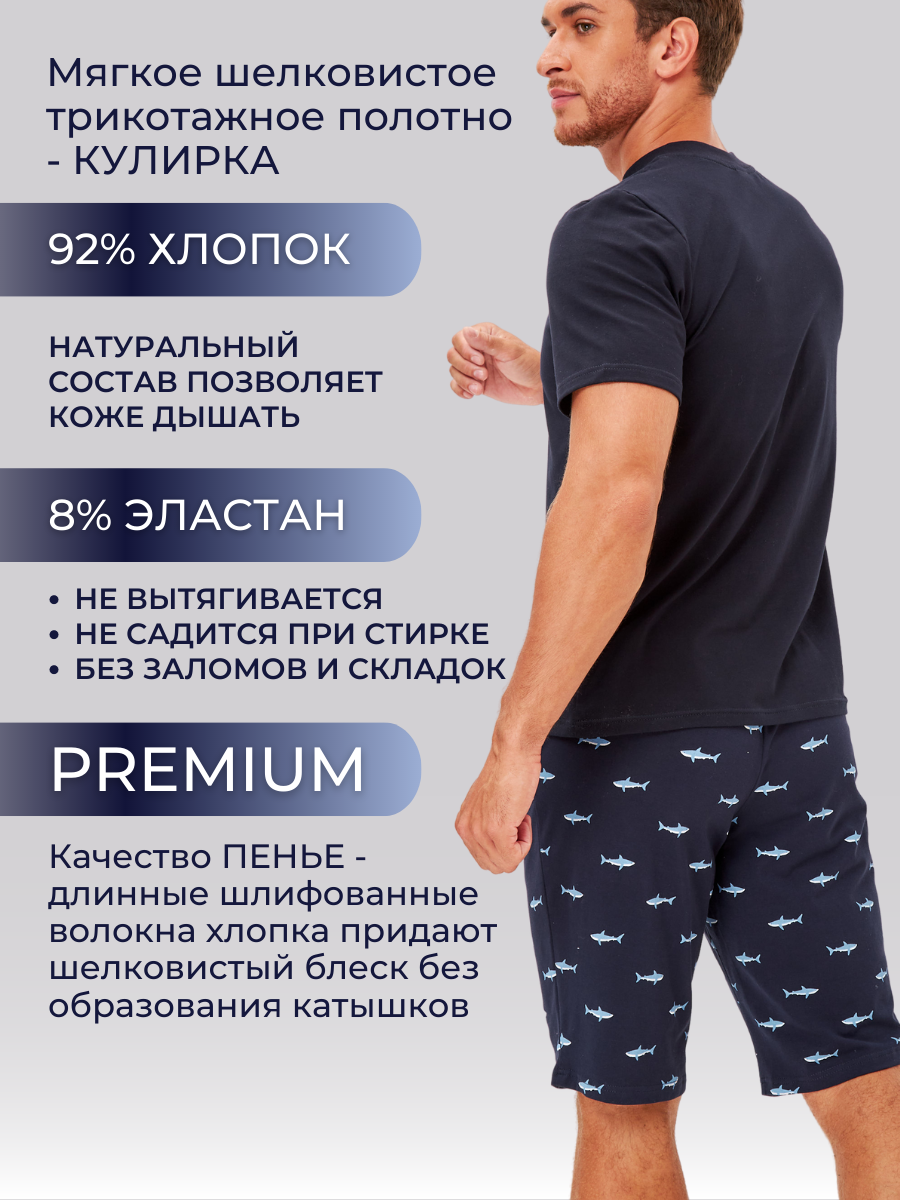 Пижама мужская с шортами, размер 4XL (58), синий - фотография № 8