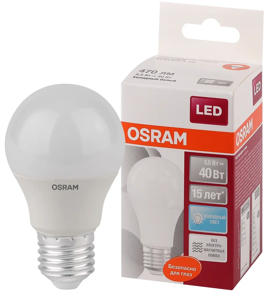 Лампочка светодиодная OSRAM LED Star 470лм 5Вт 4000К нейтральный белый свет E27 1 шт