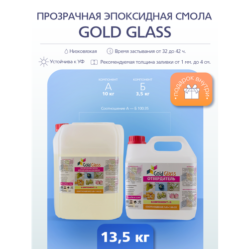Прозрачная эпоксидная смола Gold Glass 13,5 кг эпоксидная смола poly glass 135 гр прозрачная