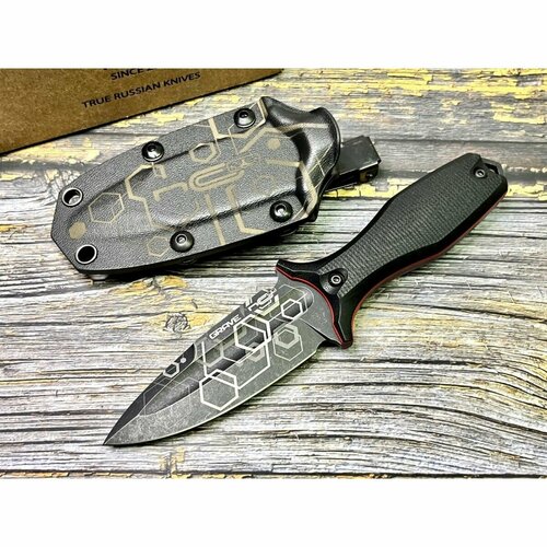 фото Нож n.c. custom ncc001le-a10bsw/g10bkrd grave, aus-10 blackwashed blade, g10 black-red handle n.c.custom