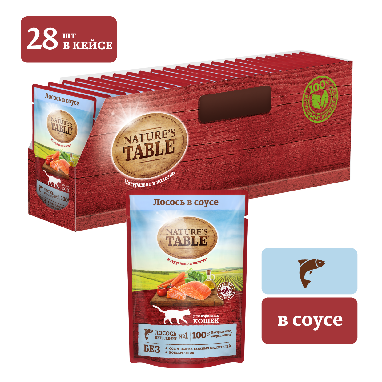 Влажный корм для кошек Nature's Table лосось в соусе, 85г - фото №3