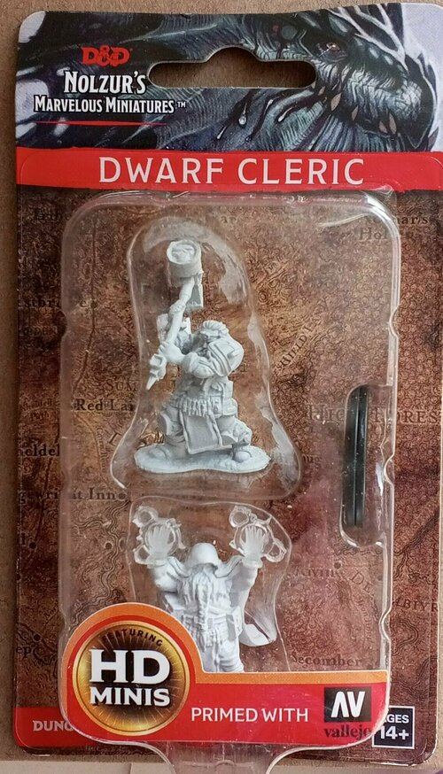 Гном (Дворф) Жрец, Dwarf. Набор из 2 грунтованных фигурок для настольных игр ДнД / Dungeons & Dragons Wizkids