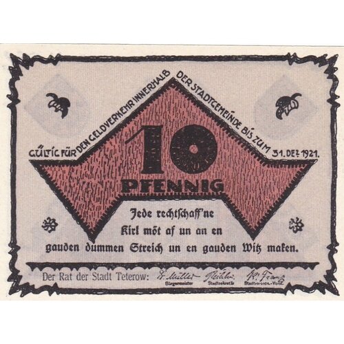 Германия (Веймарская Республика) Тетеров 10 пфеннигов 1921 г.