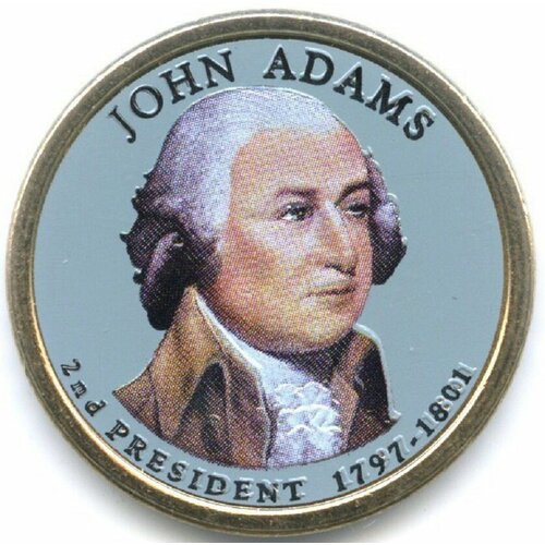 (02p) Монета США 2007 год 1 доллар Джон Адамс Вариант №1 Латунь COLOR. Цветная 2007 монета новая зеландия 2007 год 1 доллар скаутское движение 100 лет медь никель буклет
