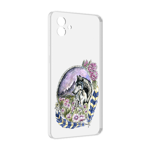 Чехол MyPads нарисованный волк в цветах с перьями для Samsung Galaxy M04 задняя-панель-накладка-бампер