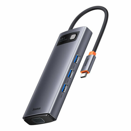 USB-концентратор Baseus BS-OH040 Metal Gleam пластик алюминий 6 Гнезд PD 3xUSB30 HDMI VGA Вход 5 В3 А Выход 5 В09 А цвет серый 305700₽