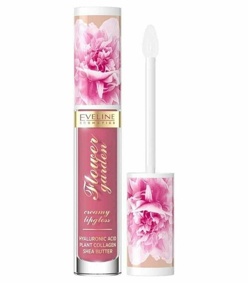 Eveline Cosmetics Кремовый блеск для губ Flower Garden, с гиалуроновой кислотой, коллагеном, маслом Ши, тон 03, 4 мл