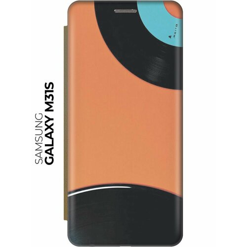 Чехол-книжка Пластинки на оранжевом на Samsung Galaxy M31S / Самсунг М31с с эффектом блика золотой чехол книжка пластинки на оранжевом на samsung galaxy s22 самсунг с22 с эффектом блика золотой