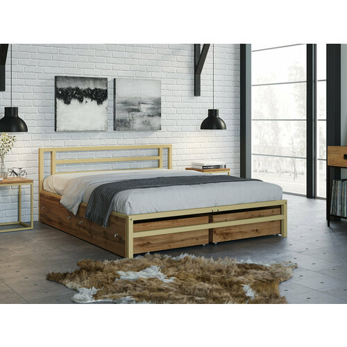 Двуспальная кровать Титан 160 Слоновая кость ящики Дуб крафт табак 25990₽