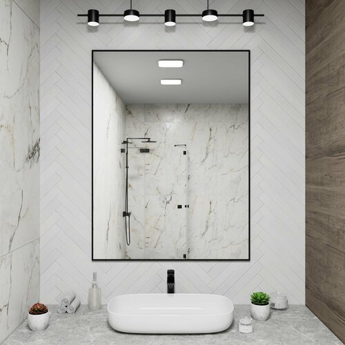 Зеркало настенное в алюминиевой раме ALUMIRROR, 120х90 см. Черное