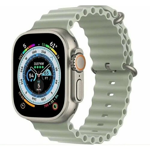 Ремешок Ocean Band для Apple Watch ULTRA 42-44-45-49mm, Series 1-8, SE, 42/44/45/49mm, светло-серый, рифленый
