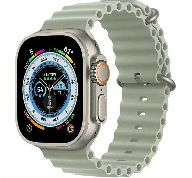 Ремешок Ocean Band для Apple Watch ULTRA 42-44-45-49mm, Series 1-8, SE, 42/44/45/49mm, светло-серый, рифленый