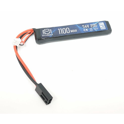 Аккумулятор 7.4V 1100mah (Li-Po) 20C двухлепестковый 5.2*21*102 мм (BlueMax)