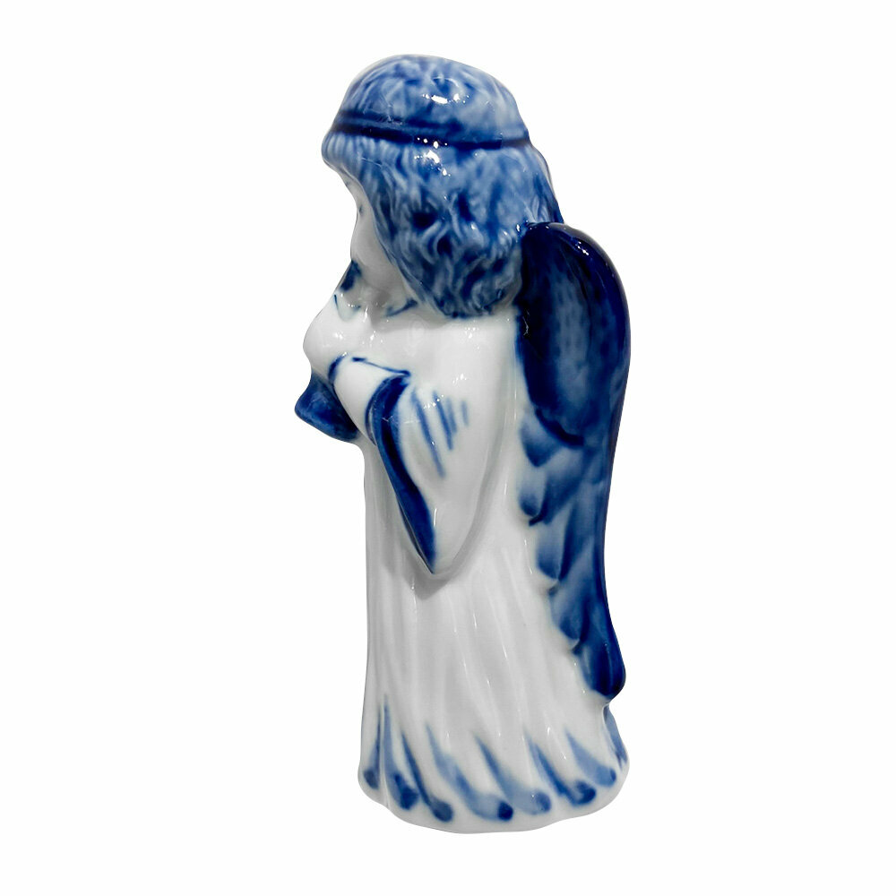 Скульптура Ангелок с дудочкой Гжель ручная роспись