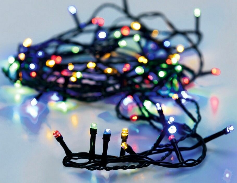 фото Садовая гирлянда Solar нить на солнечной батарее, 100 разноцветных LED-огней, 10+2 м, чёрный провод, уличная, Koopman International CZ6500770