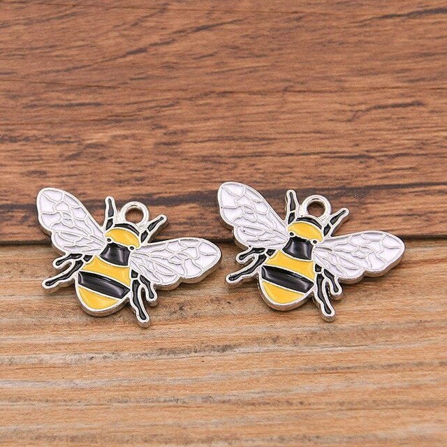 Металлическая подвеска с эмалью "Пчела", серебро, размер 17*26 мм, 3 шт