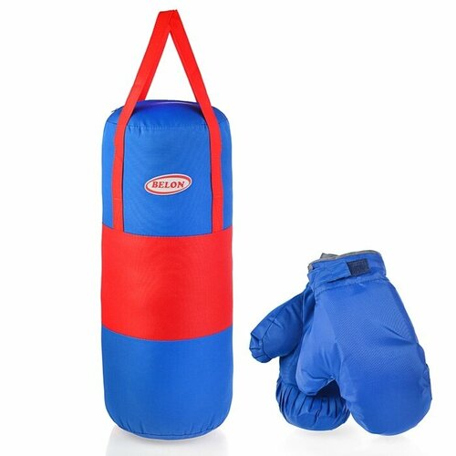 Набор для бокса Belon груша 60х25 см с перчатками, красный, синий, ткань "Оксфорд" (НБ-005-КрС)