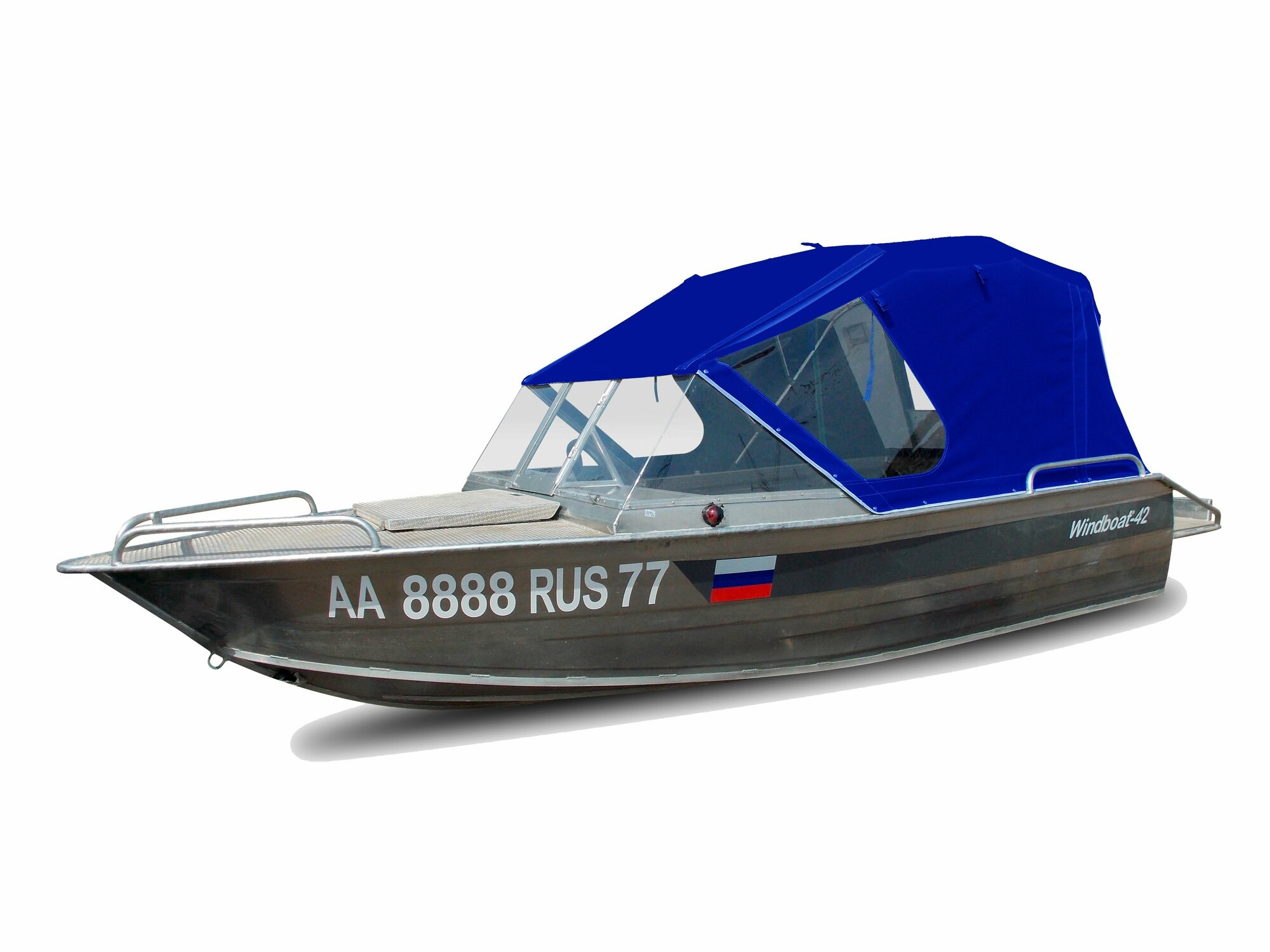 Windboat-42MPro. Виндбот-42МПро. Тент с дугами с креплениями для стекла с калиткой