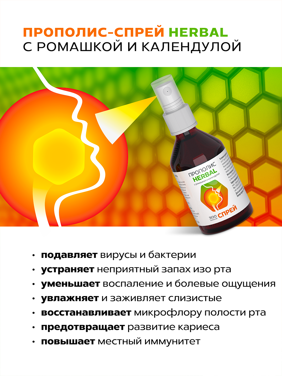 Картинки Спрей для горла от кашля и простуды с прополисом, ромашкой и календулой