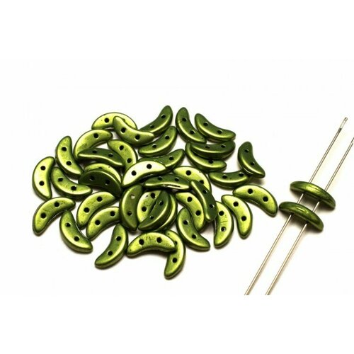 Бусины Crescent beads 10х3мм, цвет 0310-77064CR Saturated Metallic Greenery, 708-060, 5г (около 40 шт)