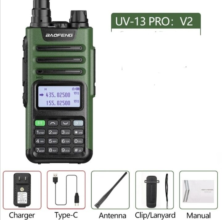 Рация BAOFENG UV-13 PRO V2( 136-174/400-520) МГц, 10 Ватт цвет зеленый